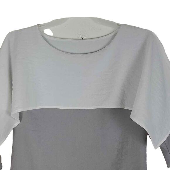 Linen Top Smocked Collar Blouse.  Neutral color. Size Medium - Picture 3 of 10